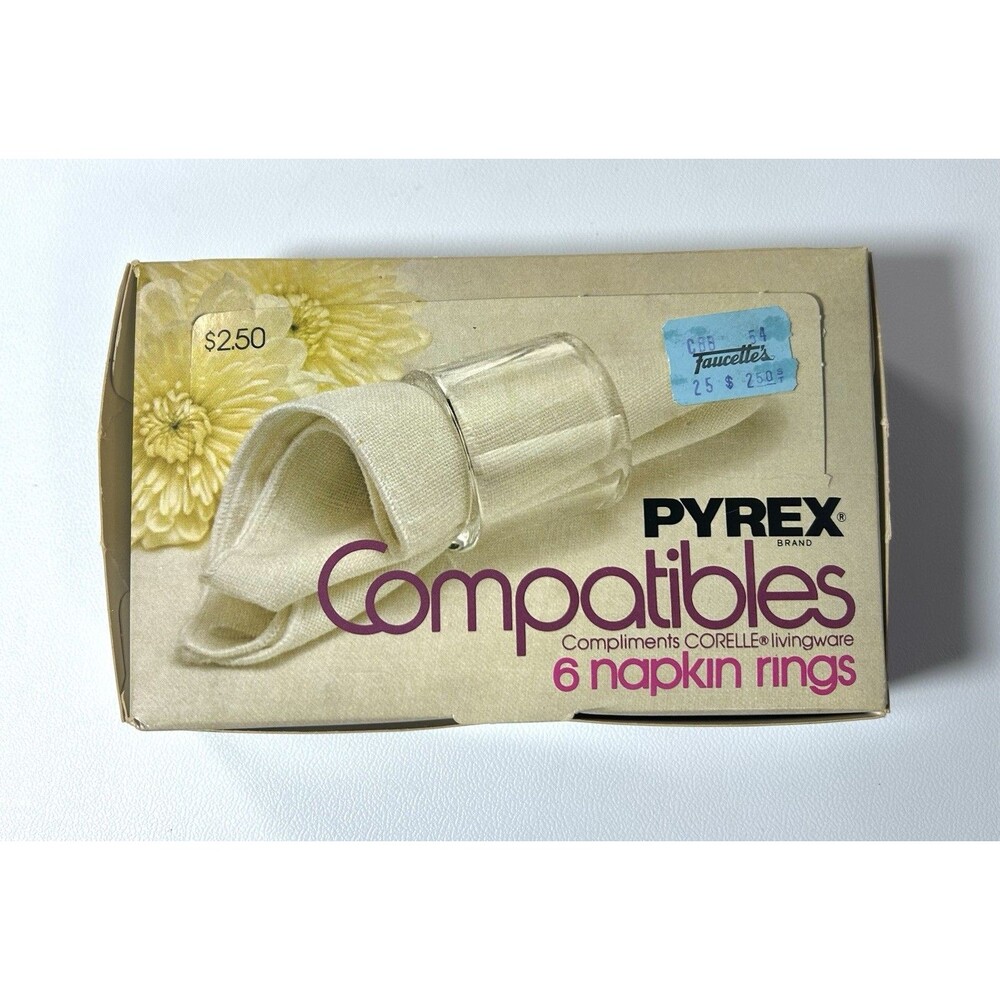 Vintage Pyrex Compatibles “Clear Glass 54” Napkin Rings Box Of 6